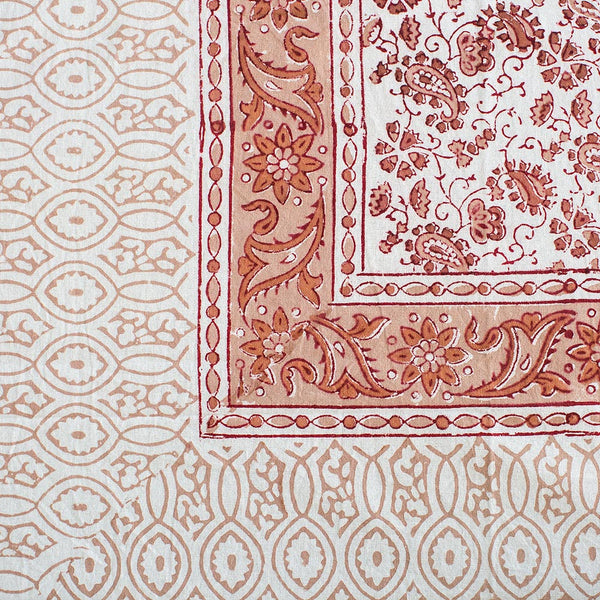 Coral Red Block Printed Tablecloth