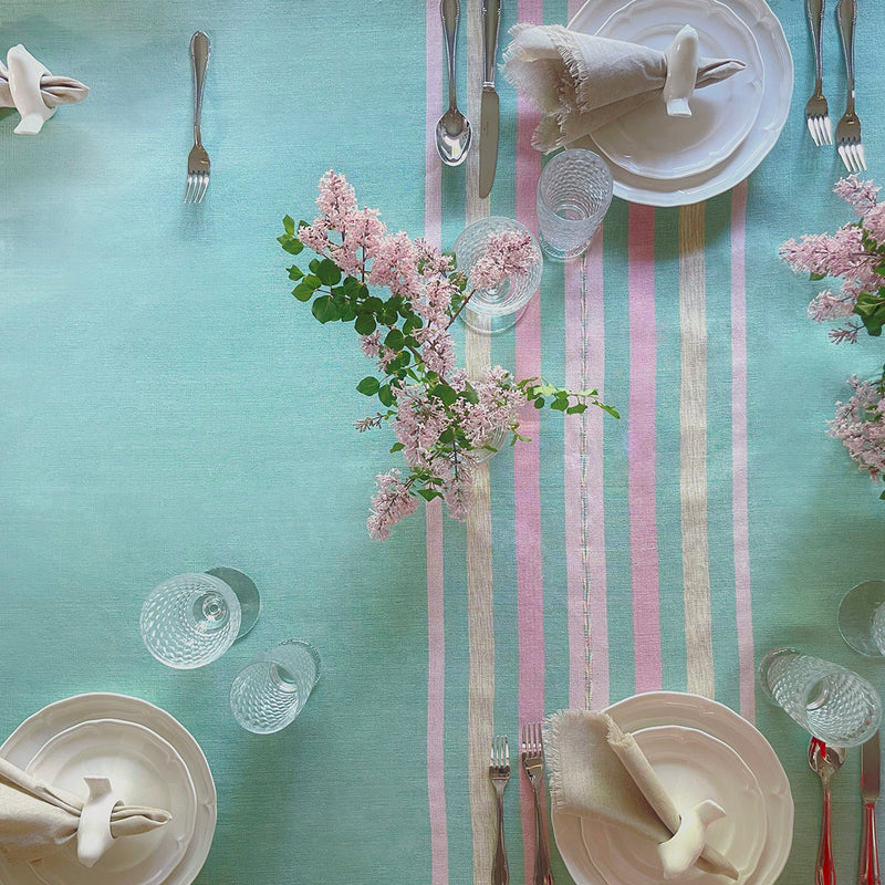 Jade & Pink Cotton Handmade Tablecloth