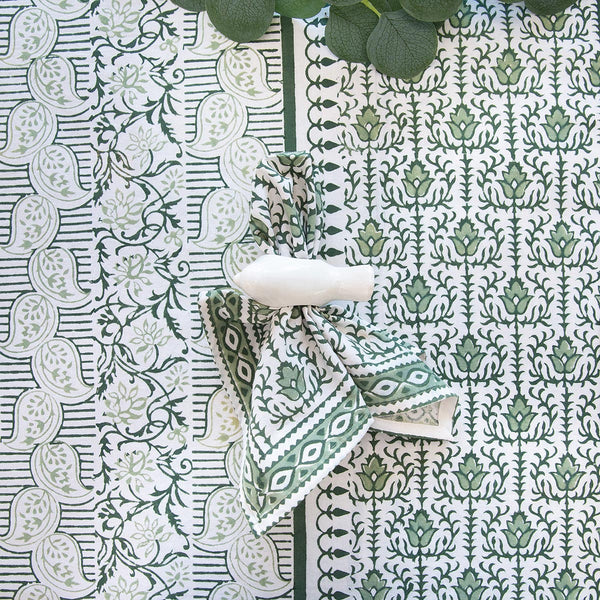 Emerald Block Printed Tablecloth