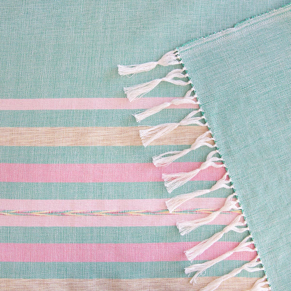 Jade & Pink Cotton Handmade Tablecloth