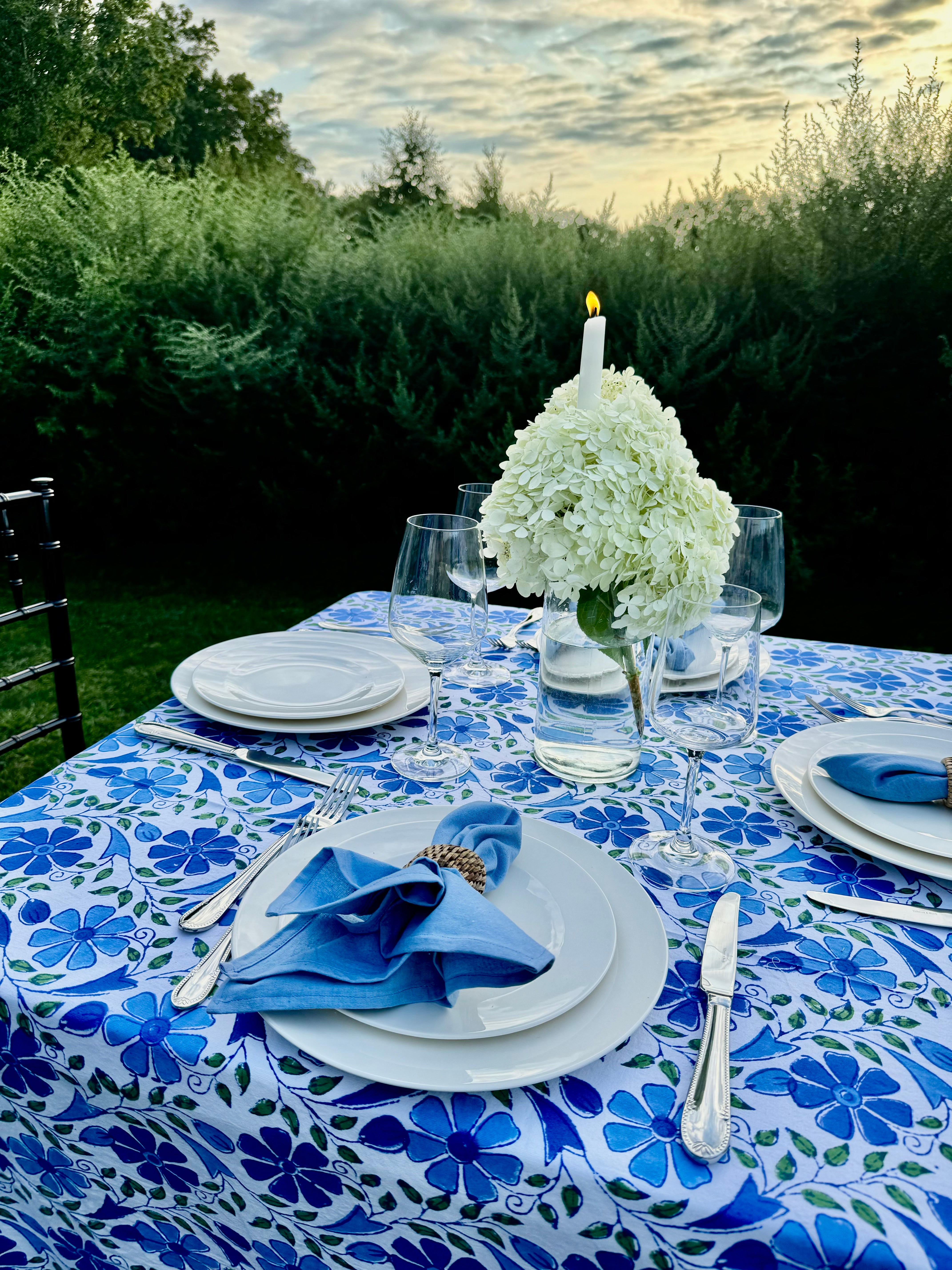 Blue Sky Flowers Tablecloth