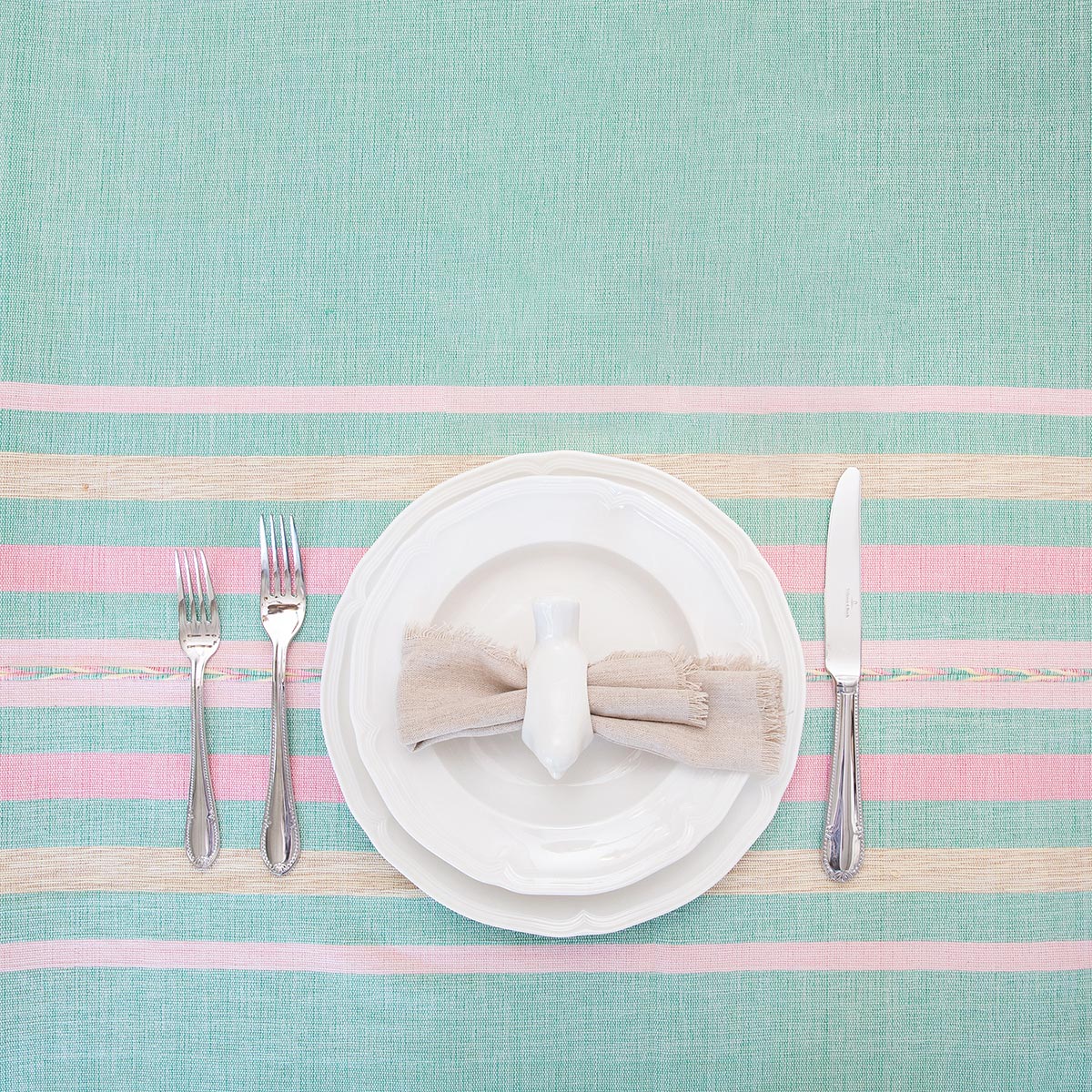 Jade & Pink Cotton Handmade Tablecloth